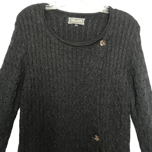 Volcom Longline Gray Cable Knit Sweater Womens Size L/14 Pockets - Picture 3 of 11